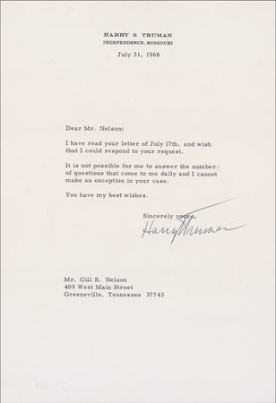 Lot #185 Harry S. Truman Photograph and Letter - Image 2