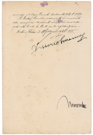 Lot #330 Benito Mussolini and Vittorio Emanuel III Signed Document - Image 2