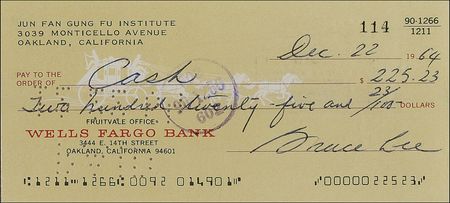 Lot #1055 Bruce Lee: Prior to finding fame in The Green Hornet, the martial arts master gives a check to his new bride - Image 2