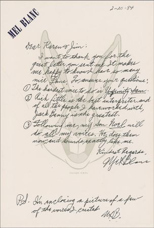Lot #687 Mel Blanc Letter and Photograph - Image 2