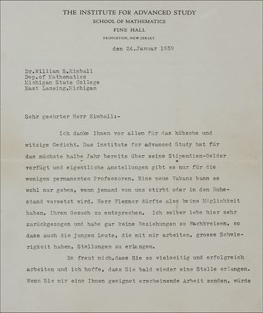 Lot #259 Albert Einstein: Just prior to setting into motion plans for the Manhattan Project, the Princeton physicist claims to be ?living here in quite secluded circumstances and have practically no connections to the scientific community? - Image 1