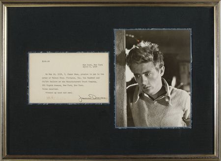 Lot #972 James Dean: The day before leaving NYC for infamy, the East of Eden star signs an IOU to Warner Brothers - Image 1