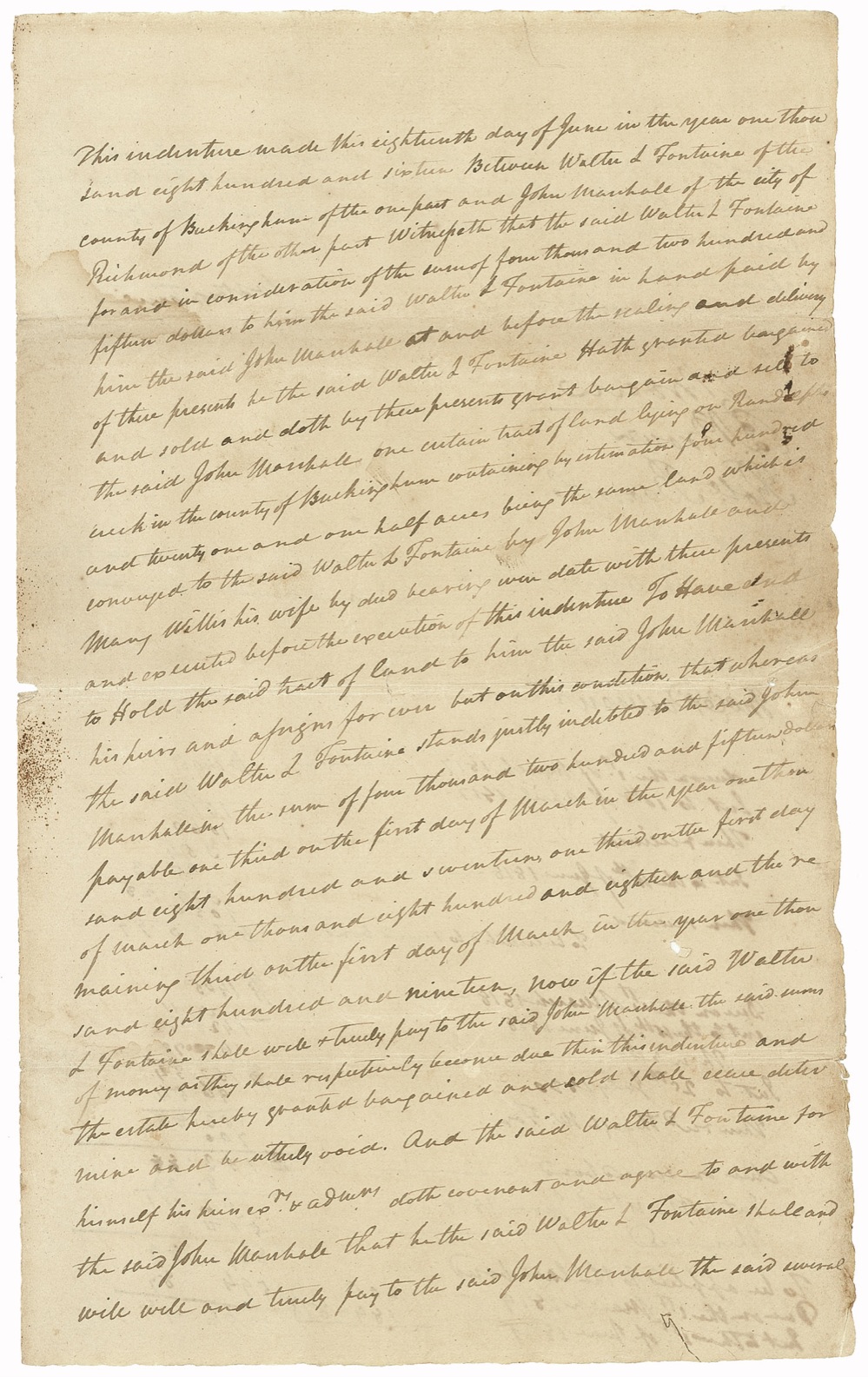 Lot 339 John Marshall: Chief Justice Marshall sells his huge Virginia hunting lodge, signing his name 10 times
