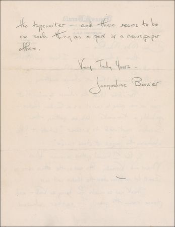 Lot #88 Jacqueline Kennedy: Jacqueline Bouvier correspondence dating to the early 1950s and referencing her new boyfriend, Senator John F. Kennedy, and his political opponent, Richard Nixon - Image 2