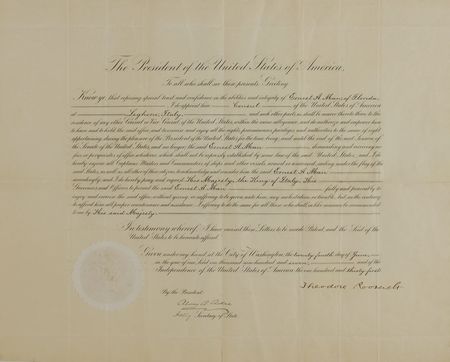 Lot #165 Theodore Roosevelt: Roosevelt diplomatic appointment to Italy - Image 1