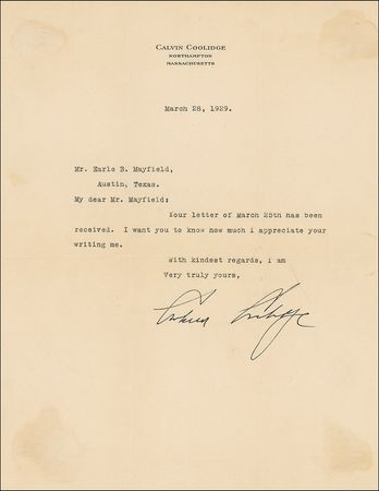 Lot #24 Calvin Coolidge Typed Letter Signed