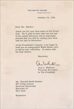 Lot #37 Dwight D. Eisenhower: Rare Eisenhower White House card with provenance from Ike’s secretary - Image 2