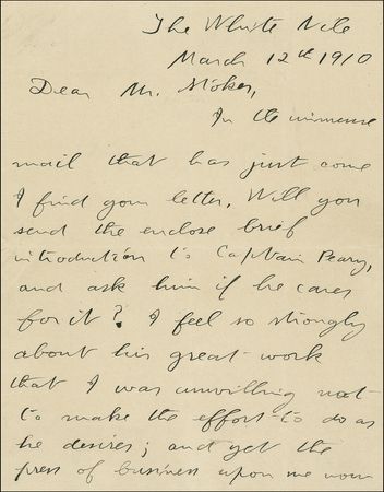 Lot #164 Theodore Roosevelt: While on Safari in Africa, TR sends an introduction for Commander Peary’s book, The North Pole - Image 1