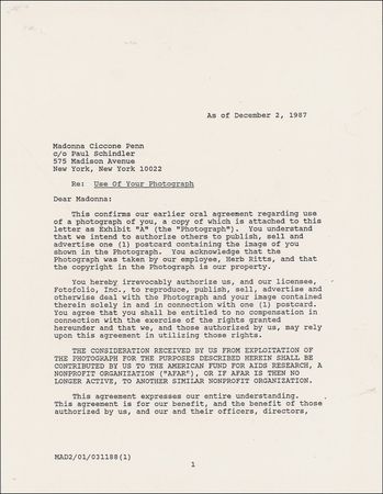 Lot #918 Madonna: The Material Girl grants use of a Herb Ritts photograph - Image 1