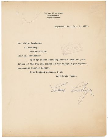Lot #25 Calvin Coolidge Typed Letter Signed