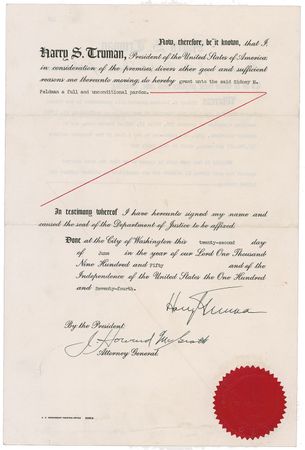 Lot #184 Harry S. Truman: Presidential pardon for mail fraud - Image 1