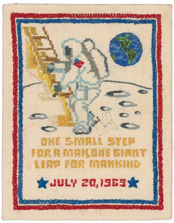 Lot #513 Neil Armstrong: Unique first man on the moon signed needlepoint - Image 1