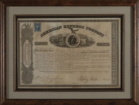 Lot #410 Henry Wells and William Fargo: Wells and Fargo sign an 1863 American Express stock certificate - Image 1