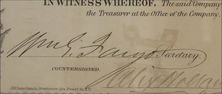 Lot #410 Henry Wells and William Fargo: Wells and Fargo sign an 1863 American Express stock certificate - Image 2