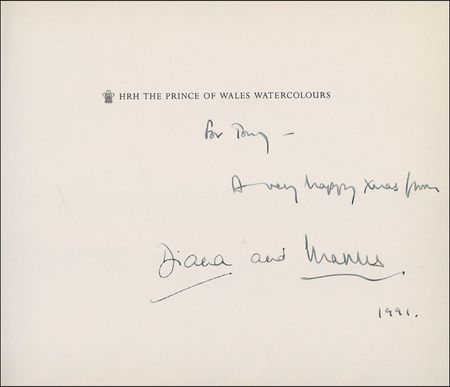 Lot #260 Diana and Charles: Their marriage nearing an end, the British Royal Couple convey holiday cheer and a signed book - Image 1
