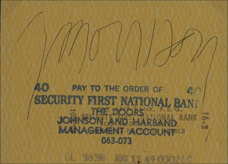 Lot #879 The Doors: Jim Morrison: The Lizard King signs a management check just a few months after ?The Miami Incident? - Image 2