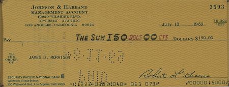 Lot #879 The Doors: Jim Morrison: The Lizard King signs a management check just a few months after ?The Miami Incident? - Image 3