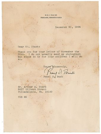 Lot #610 Pearl S. Buck Photograph and Letter - Image 1
