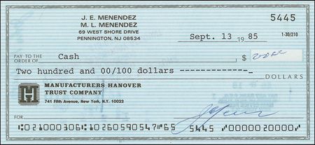 Lot #345 Jose and Kitty Menendez Checks - Image 1