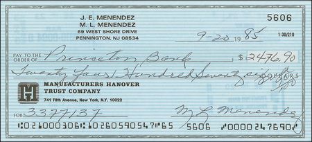 Lot #345 Jose and Kitty Menendez Checks - Image 2