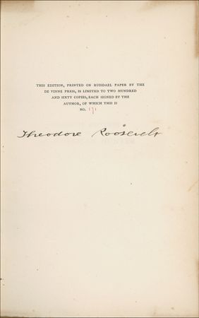 Lot #170 Theodore Roosevelt: Written as president, Roosevelt signs his hunting book - Image 1