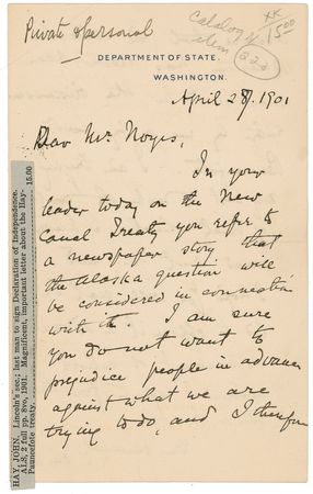Lot #307 John Hay Handwritten Letter Signed - Image 1