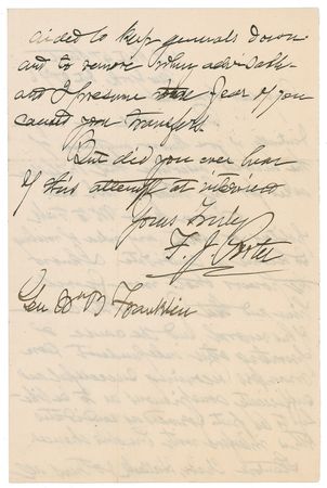 Lot #467 Fitz John Porter: Strong accusations from the court-martialed Union general: “Stanton, Chase, Halleck & others all aided to keep generals down” - Image 2
