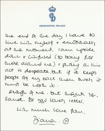 Lot #258 Diana: A struggling princess tells her confidant “I wish that I could cope with the media and people's thirst for knowledge of us