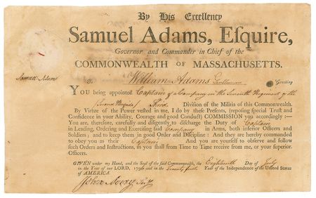 Lot #207 Samuel Adams: As Massachusetts governor, a Founding Father promotes a captain following 20 years of independence - Image 1