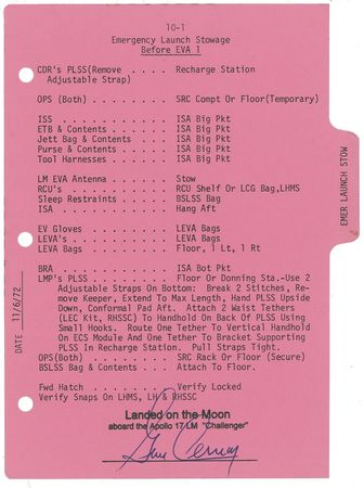Lot #505 Apollo 17: Gene Cernan: Apollo 17 flown “Lunar-Surface Checklist” page - Image 3