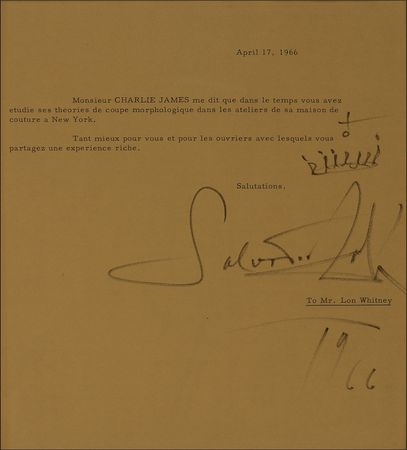 Lot #629 Salvador Dali: The surrealist adds a crowning touch to his name amidst a compliment for sharing one?s ?rich experience? with others - Image 2