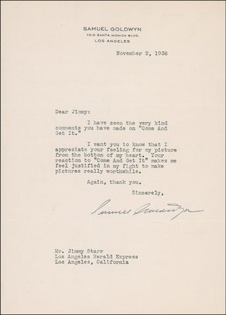 Lot #1052 Samuel Goldwyn and Louis B. Mayer Group Lot - Image 1