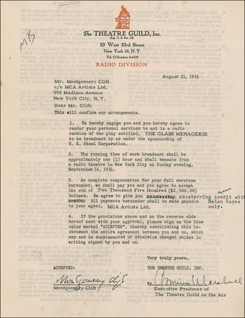 Lot #1008 Montgomery Clift Signed Document - Image 1