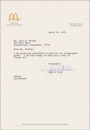 Lot #332 Ray Kroc Photograph and Letter - Image 2