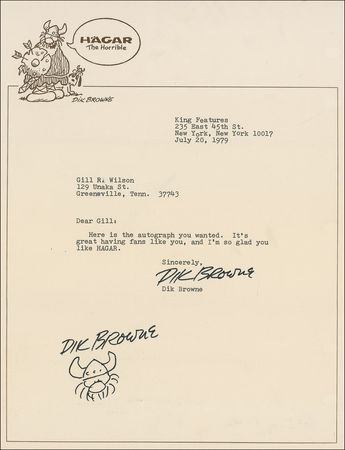 Lot #739 Dik Browne Sketch and Letter - Image 1