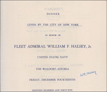 Lot #433 William F. Halsey Program - Image 1