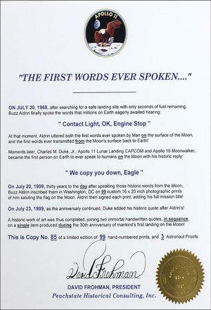 Lot #497 Apollo 11: Aldrin and Duke First Words Spoken Ltd Edition Print - Image 2