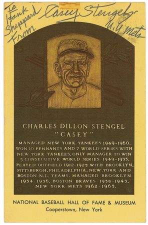 Lot #1339 Casey Stengel Hall Of Fame Card - Image 1