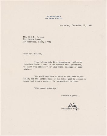 Lot #221 Menachem Begin Photograph and Letter - Image 2