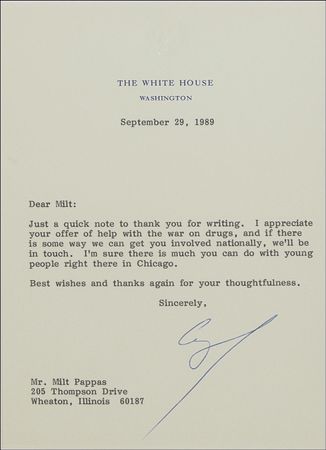 Lot #14 George Bush: The former Yale first baseman asks Cubs great Milt Pappas to join the war on drugs - Image 2