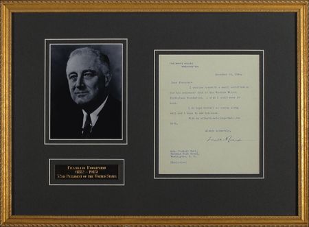 Lot #164 Franklin D. Roosevelt: Honoring Woodrow Wilson with a small financial contribution: “I wish I could make it more” - Image 1