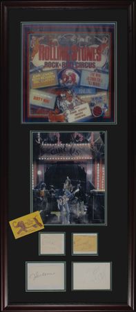 Lot #835 Dirty Mac: Supergroup Dirty Mac?Lennon, Clapton, Richards and Mitchell?reunited in an elaborate framed display - Image 1