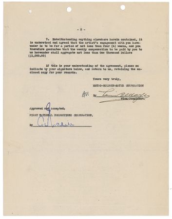 Lot #1079 Louis B. Mayer Signed Document - Image 3