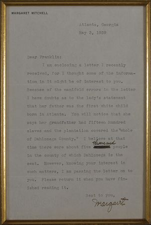 Lot #639 Margaret Mitchell: “I have doubts as to the lady’s statement that her father was the first white child born in Atlanta. You will notice that she says her grandfather had fifteen hundred slaves” - Image 2