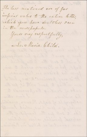 Lot #239 Lydia Maria Child: ?I wish to sell the letter, which Capt. John Brown wrote to me, from his prison?for the benefit of the colored families, whose relatives were executed or killed in Virginia? - Image 2