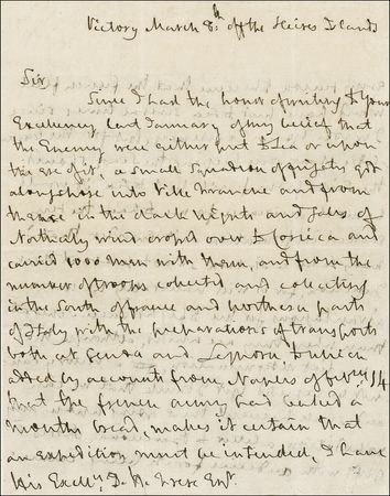 Lot #456 Horatio Nelson: While aboard HMS Victory, Nelson writes of attacking Napoleon’s French fleet before they can combine forces - Image 1