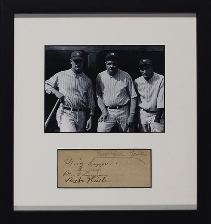 Lot #1333 Babe Ruth, Lou Gehrig, Tony Lazzeri, and Ben Chapman: Famed Yankee trio of Ruth, Gehrig and Lazzeri - Image 1