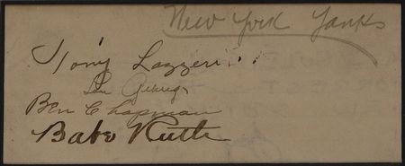 Lot #1333 Babe Ruth, Lou Gehrig, Tony Lazzeri, and Ben Chapman: Famed Yankee trio of Ruth, Gehrig and Lazzeri - Image 2