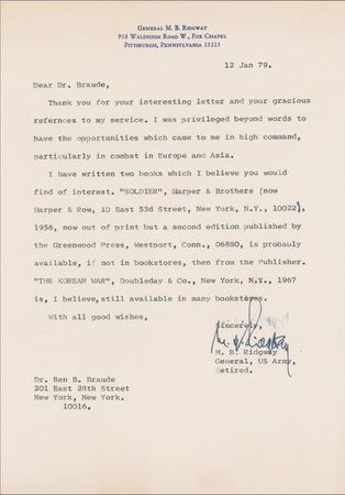 Lot #421 Mark W. Clark and Matthew B. Ridgway Letters - Image 1