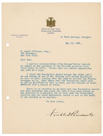 Lot #161 Franklin D. Roosevelt: The president shrewdly works on expanding Warm Springs: ?There is no question in my mind that the Foundation should own this property? - Image 1